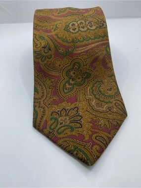 Brooks Brothers Gold Paisley Silk Tie with Green & Burgundy